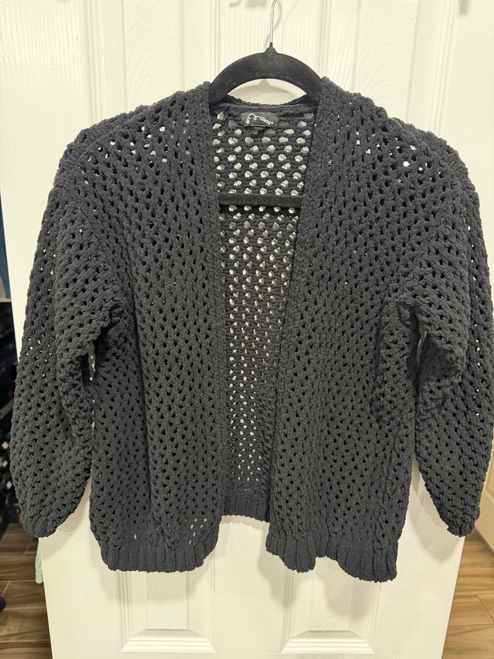 Art Class Girls L 10/12 Black Chunky Open-Knit Chenille Layering Cardigan